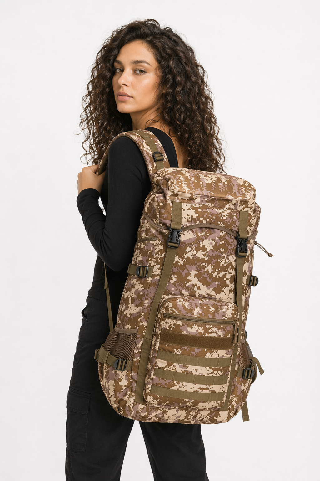 Water-Resistant Military Backpack for Outdoor Camping, 70L Dessert