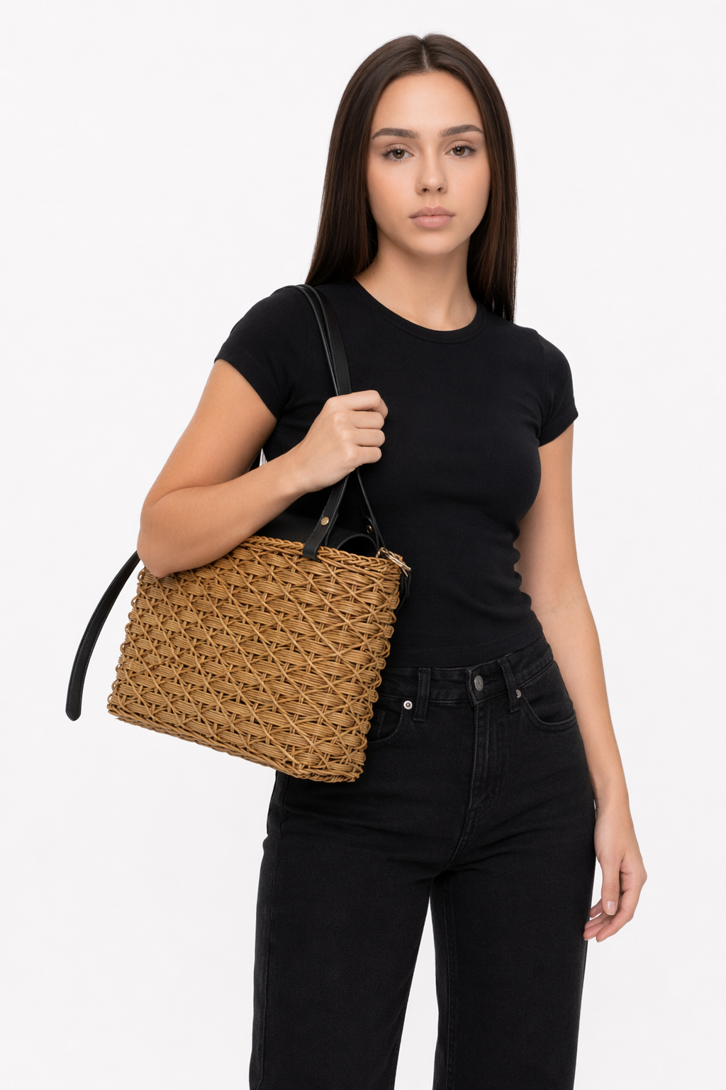 Woven Square Tote Bag Khaki