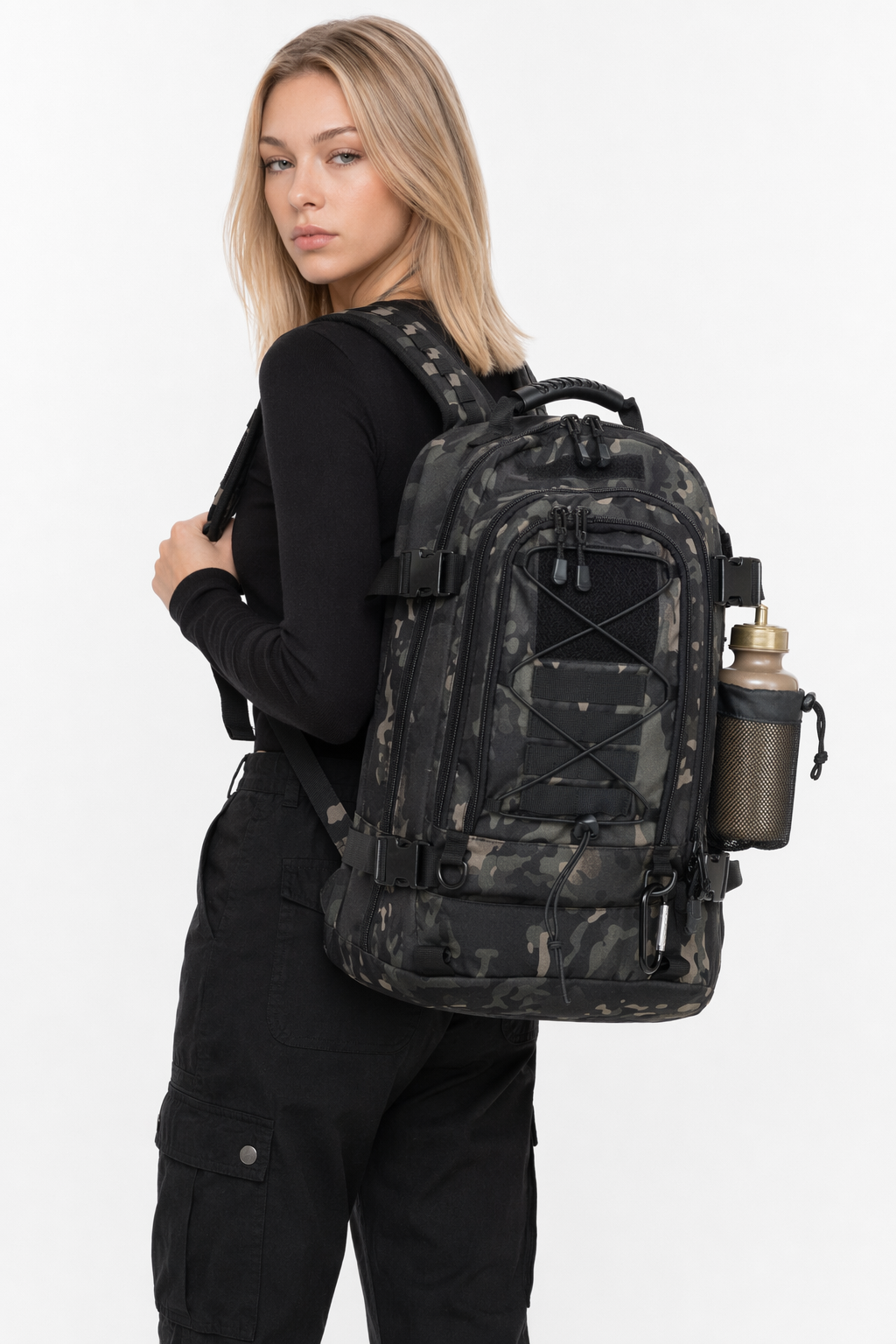 Waterproof Outdoor Backpack with Ample Storage Capacity for Camping Black Camouflage