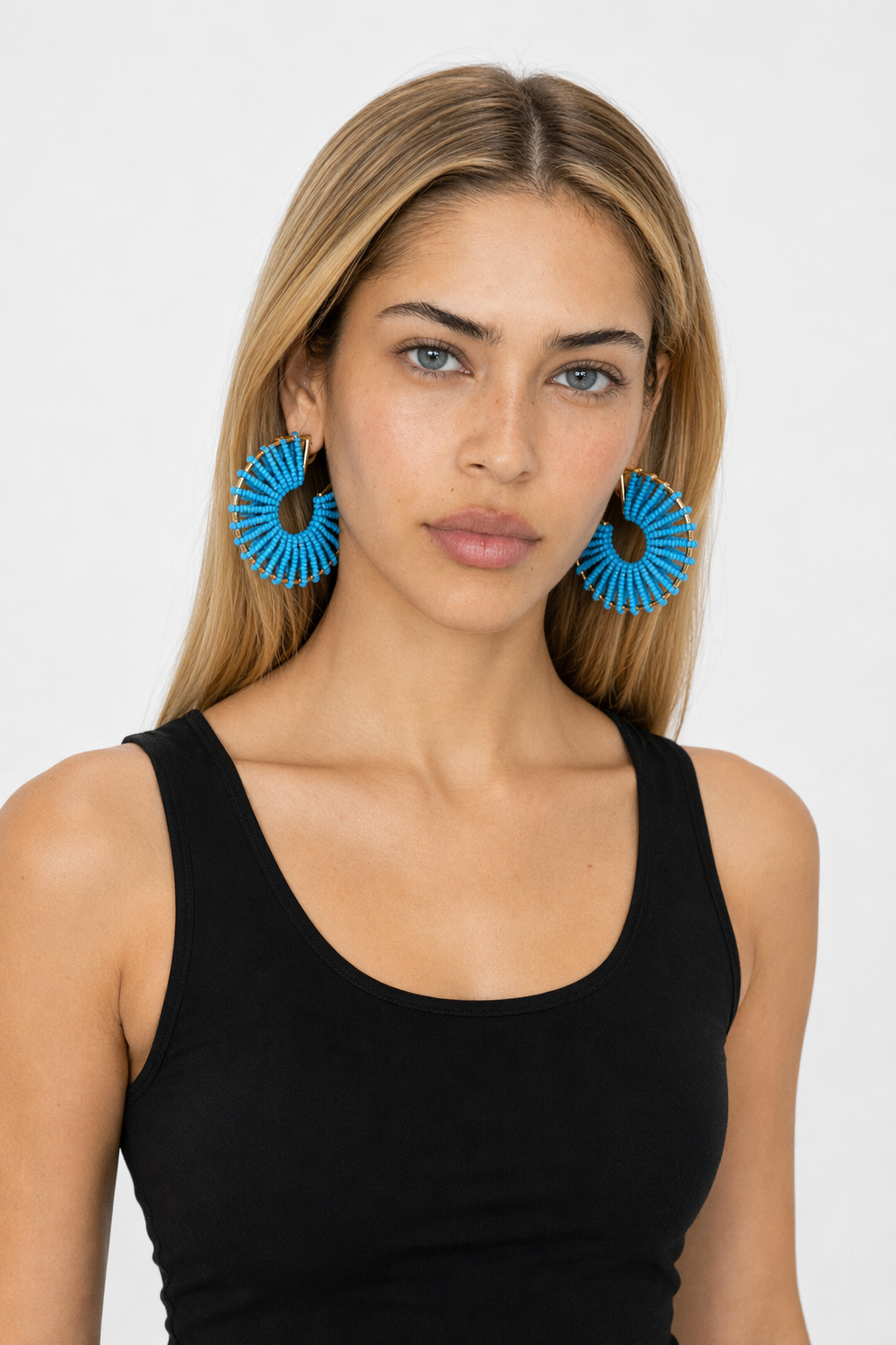Colorful Round Beaded Earrings Blue