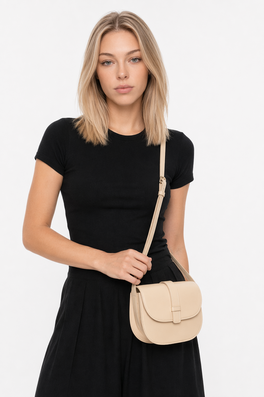 Snap Closure Crossbody Bag for Women Beige