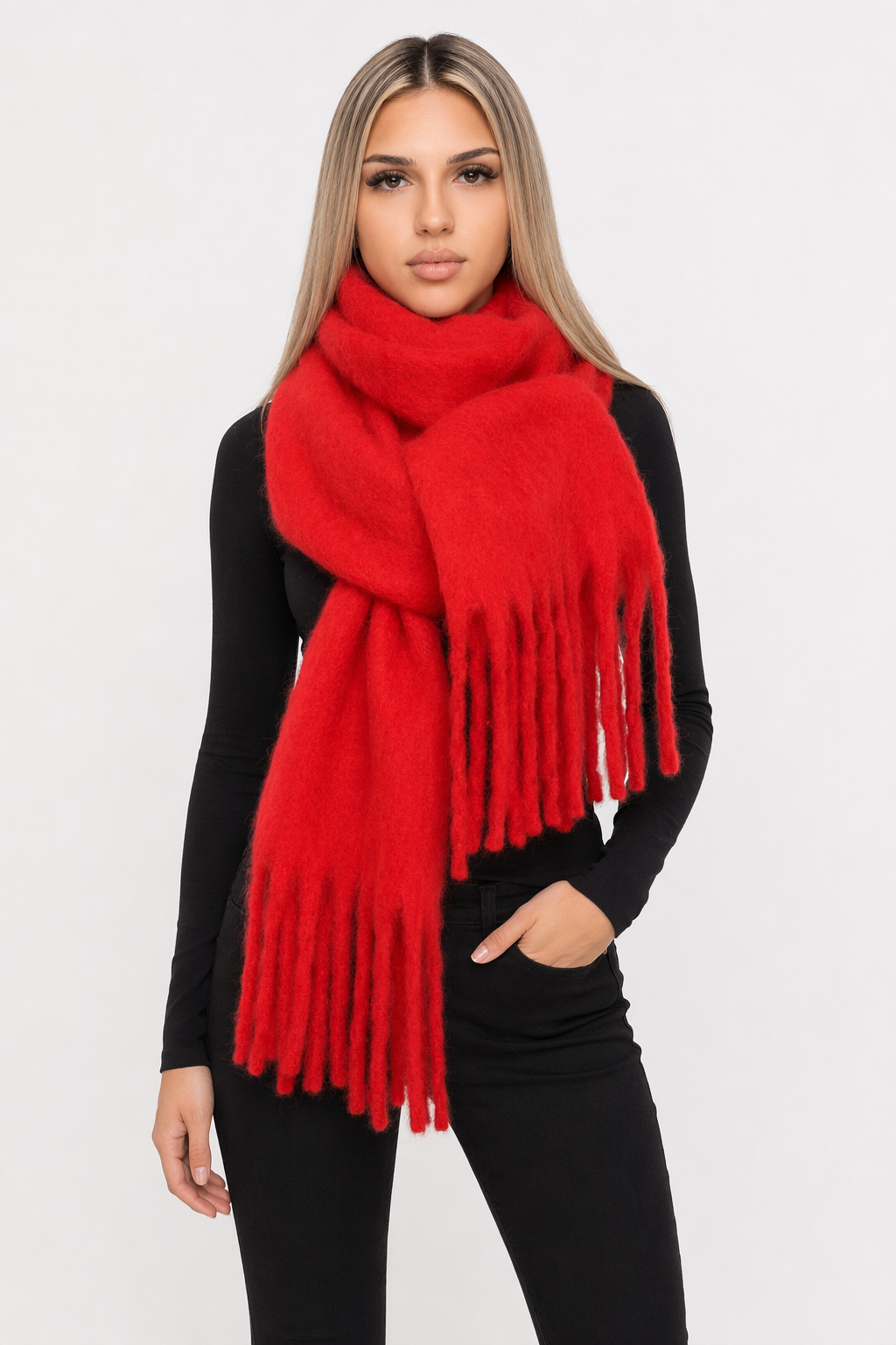 Thick and Cozy Wrap Scarf Red