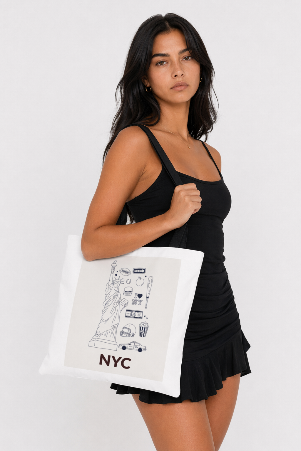 Medium Tote Bag Featuring Iconic NYC Symbols for Everyday Use Default