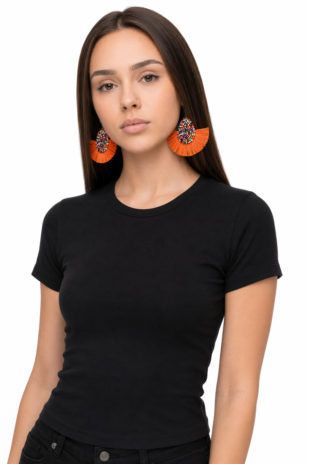Vibrant Tasseled Waterdrop Earrings with Beaded Accents Orange