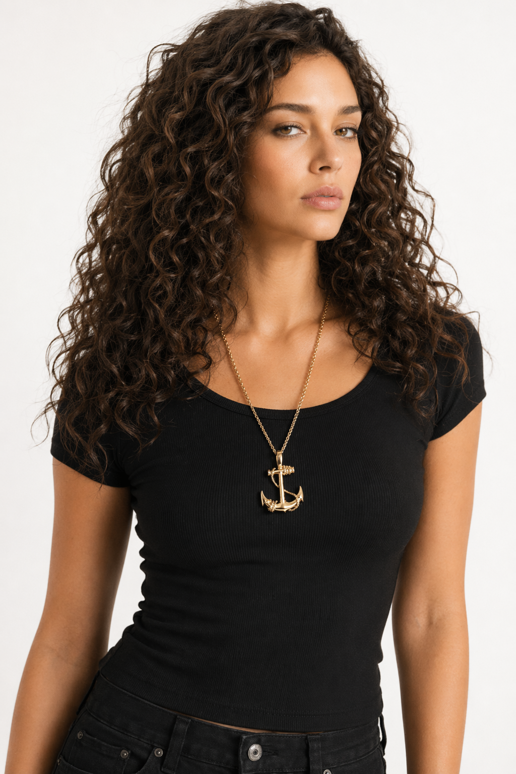 Roped Anchor Necklace Gold