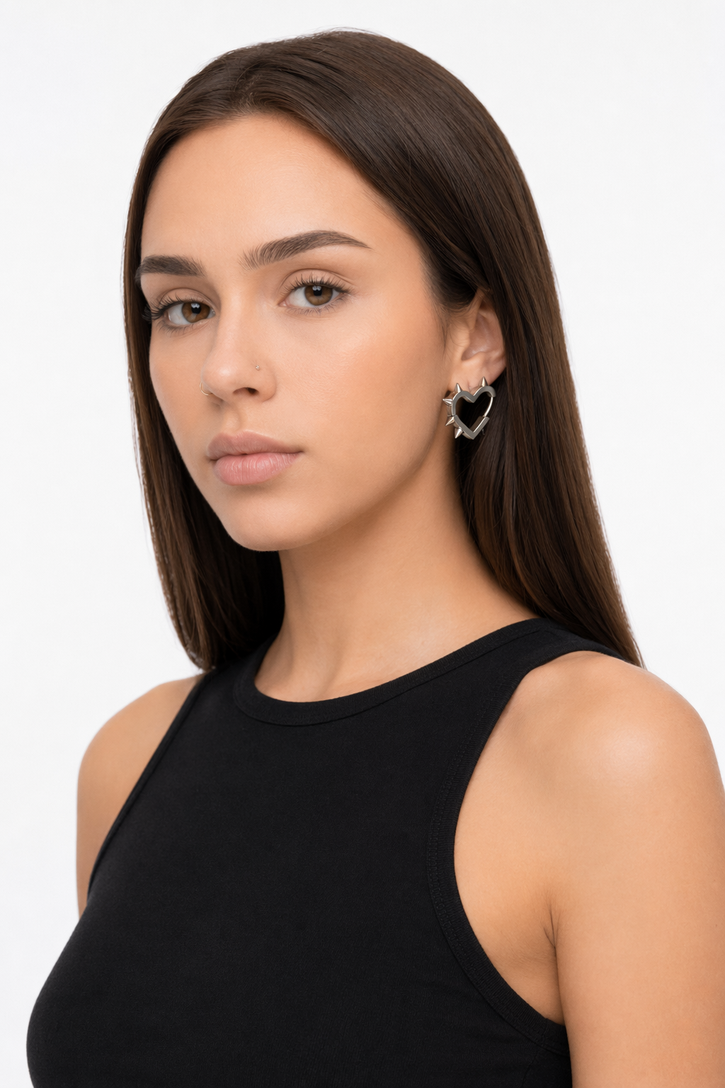 Spike-embellished Heart-Shaped Hoop Earrings A