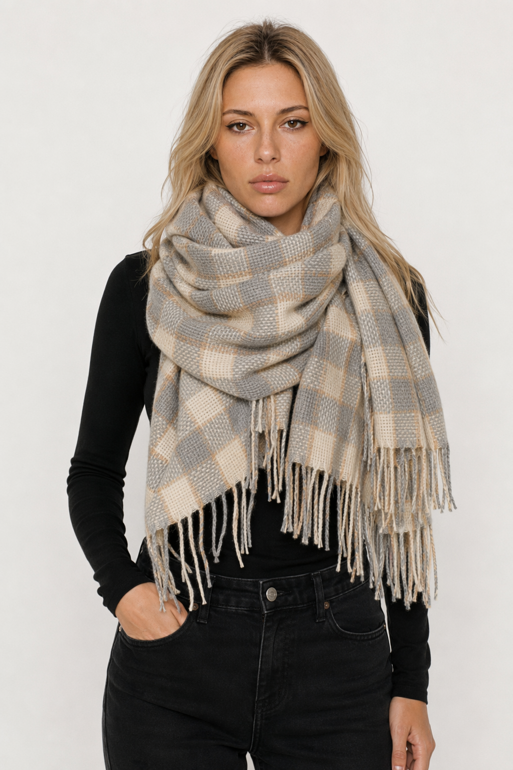 Cozy and Plaid Scarf Gray