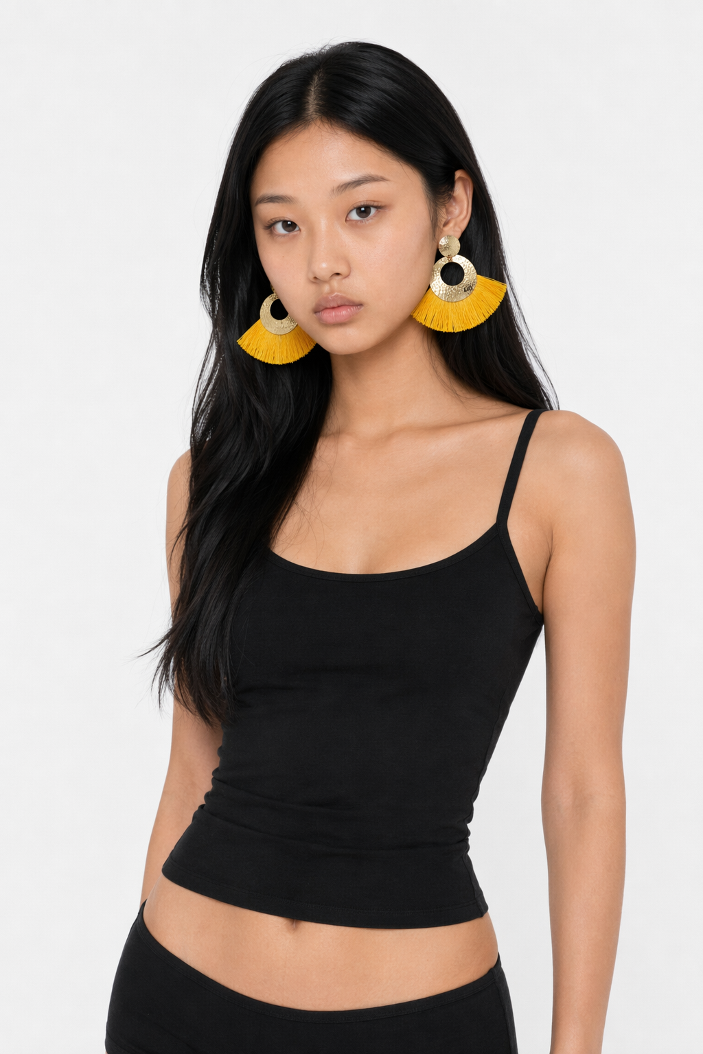 Fan-Shaped Tassel Earrings in a Stunning Gold Yellow