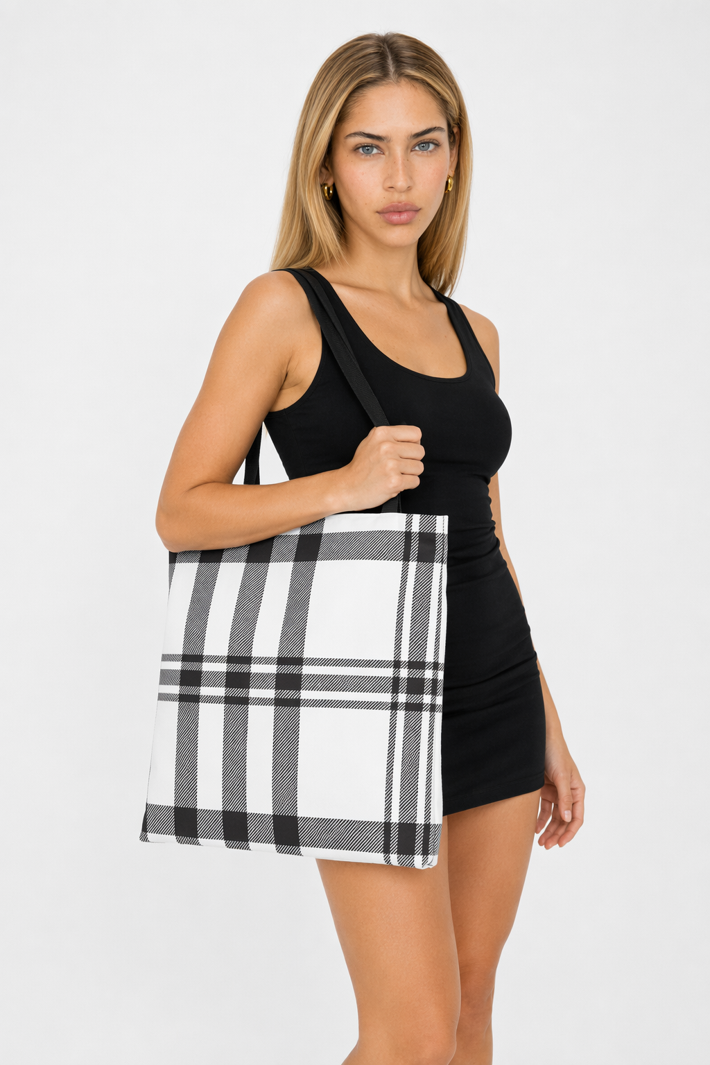 Plaid Tote Bag in Monochrome Design Default