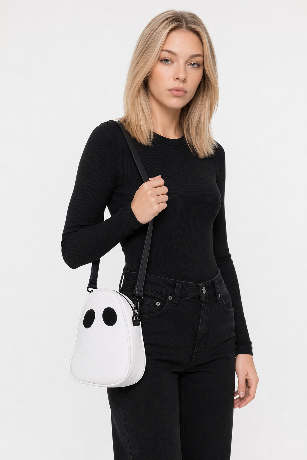 Cute Ghoul Shoulder Bag - PU Faux Leather Cool White