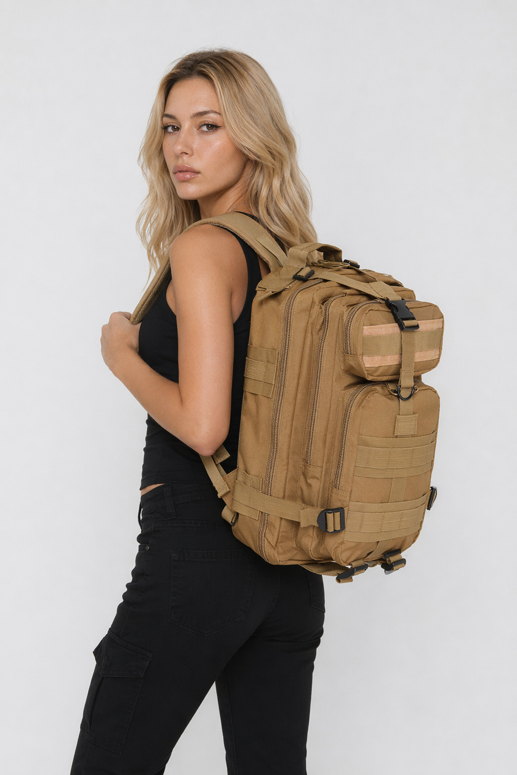 Waterproof Outdoor Backpack for Hiking and Camping with Military-Inspired Design Sand