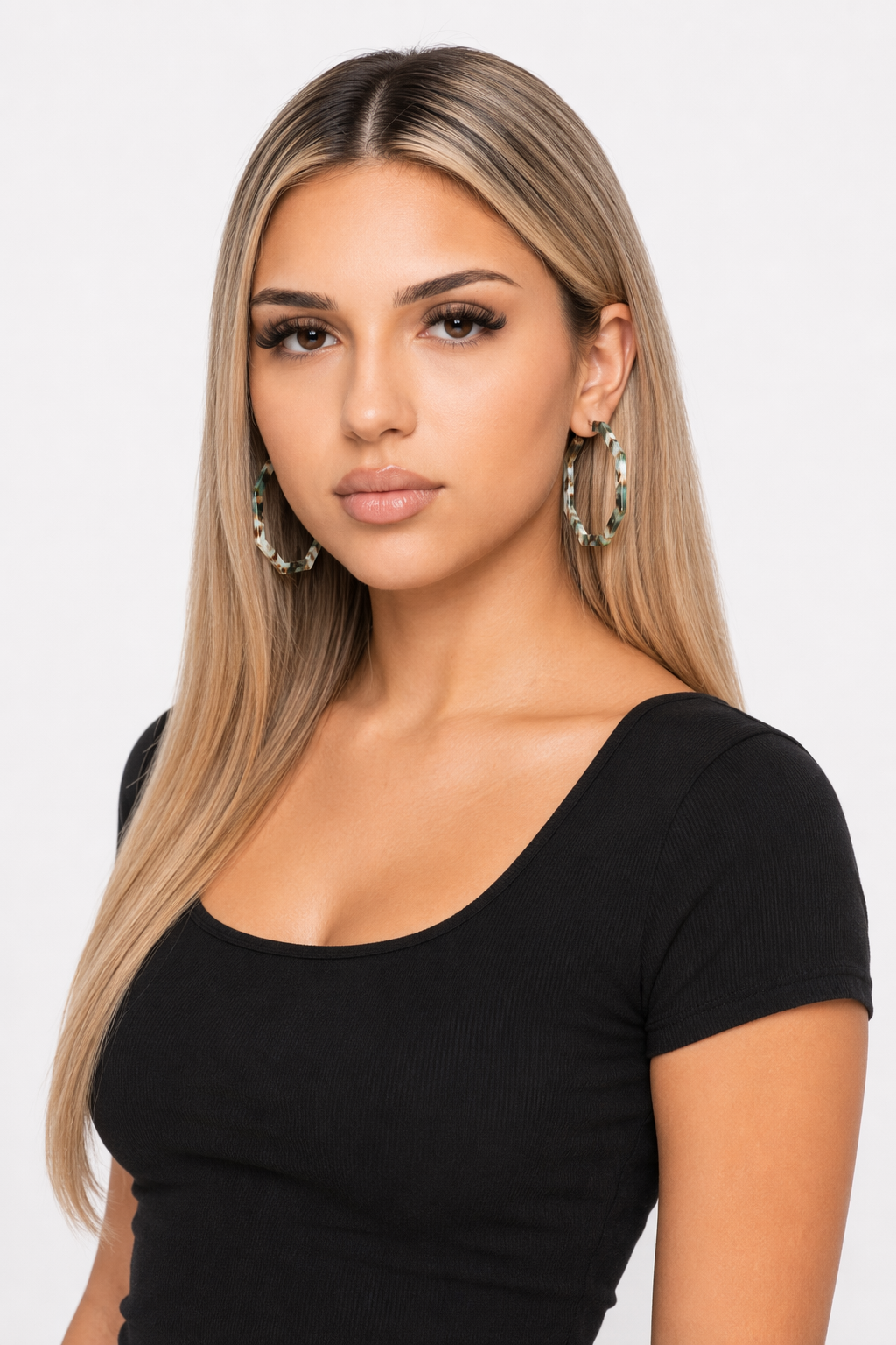 Resin Hoop Earrings with Geometric Design Light Green