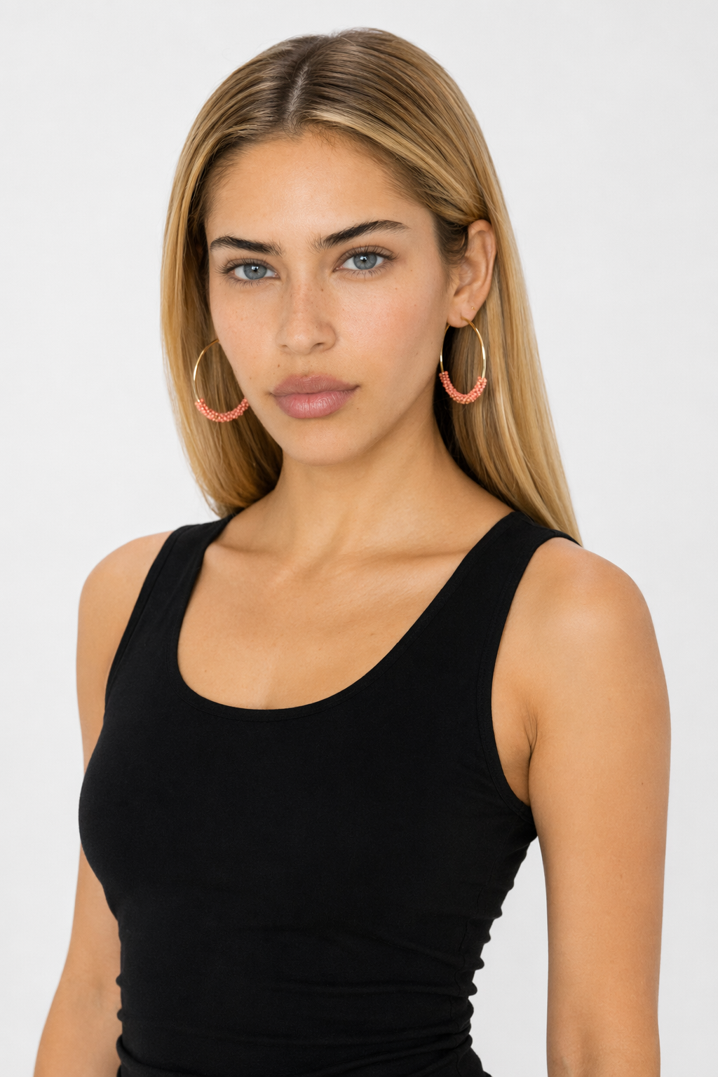 Vibrant Beaded Circular Hoop Earrings Pink
