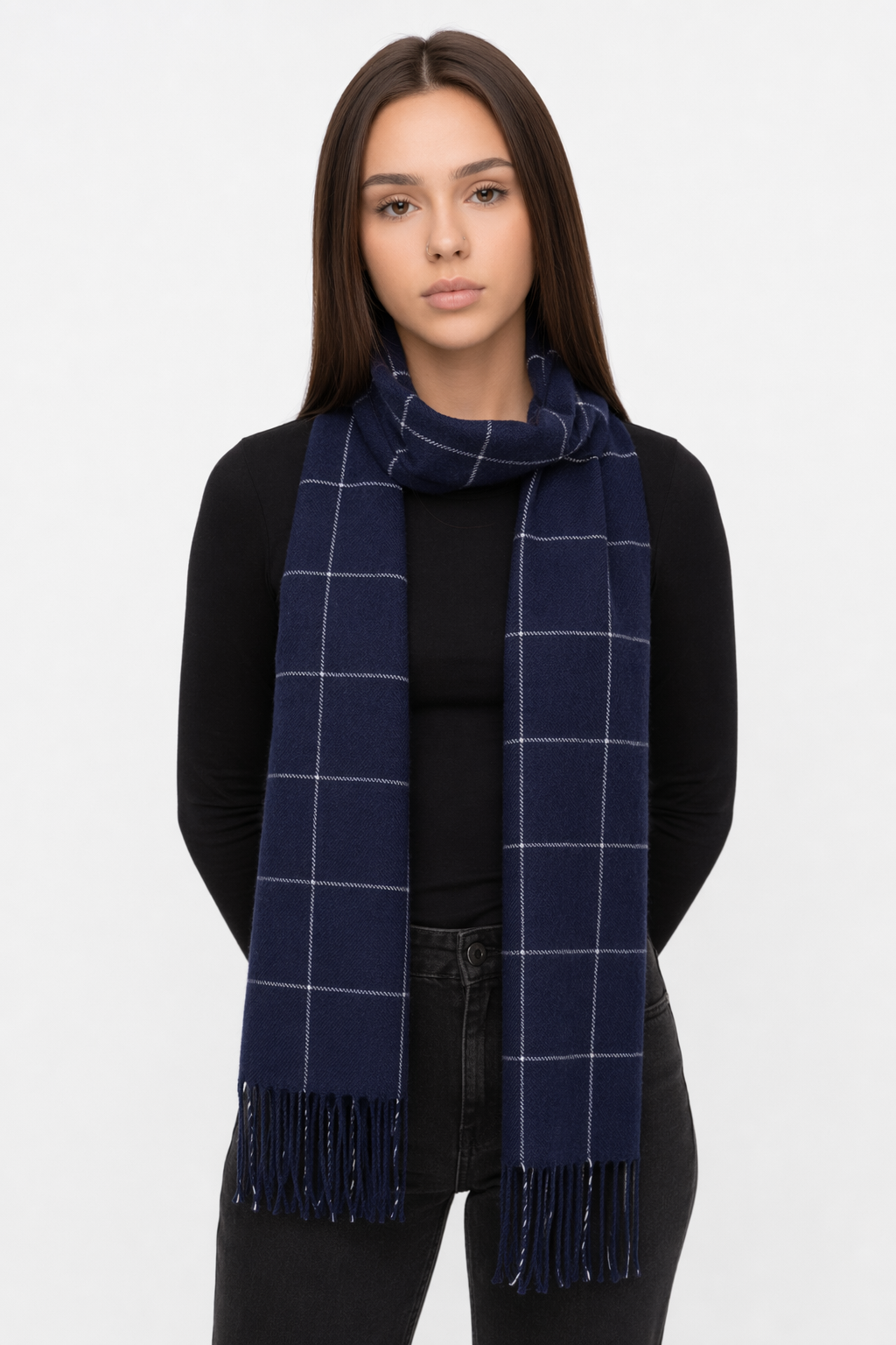 Classic Plaid Scarf for Men Blue