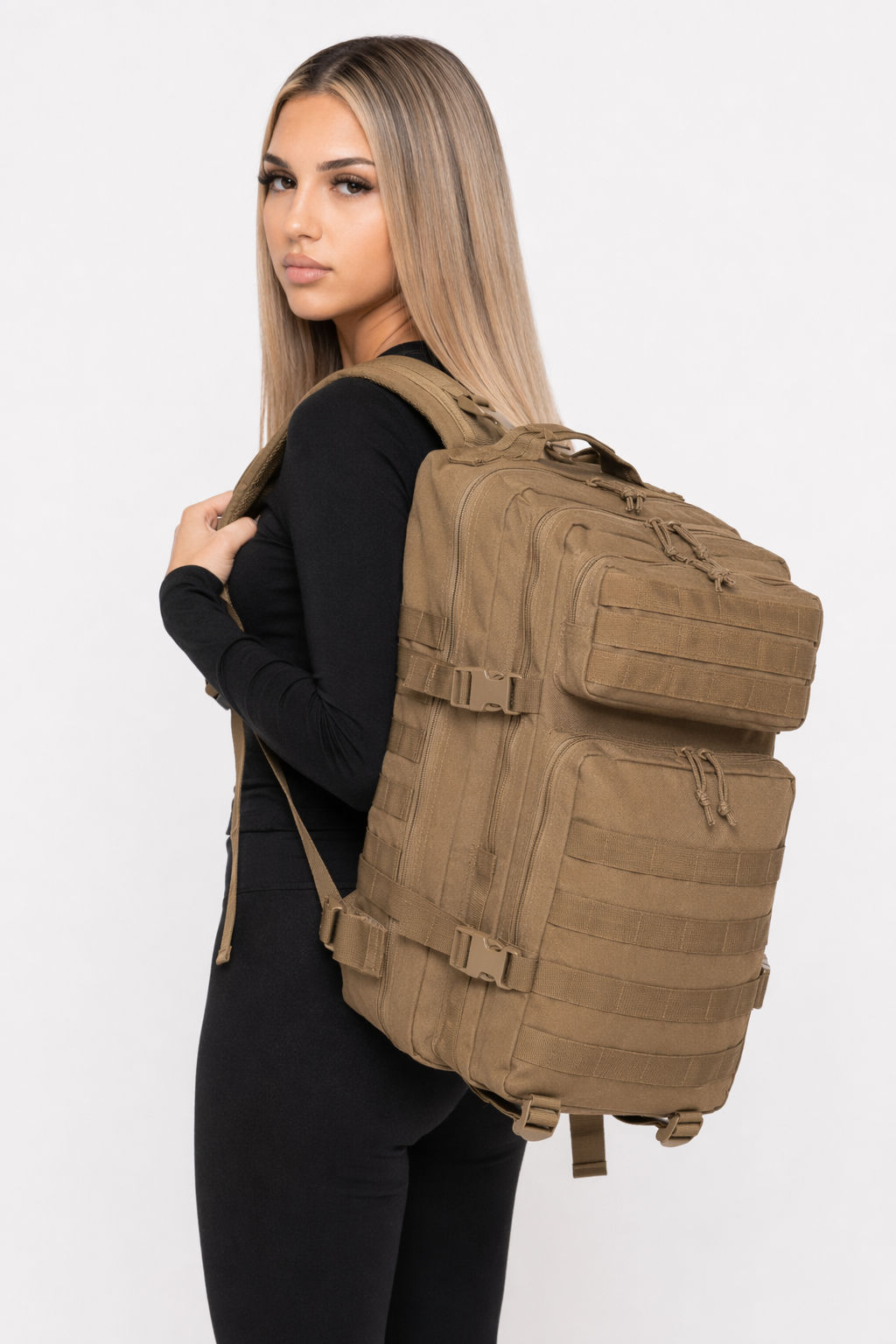 Water-Resistant 50L Backpack for Outdoor Camping Khaki