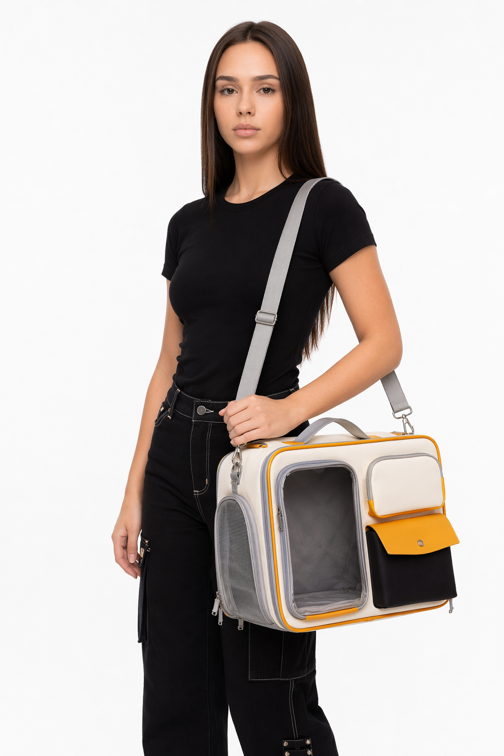 Breathable Clear Pet Travel Backpack Beige