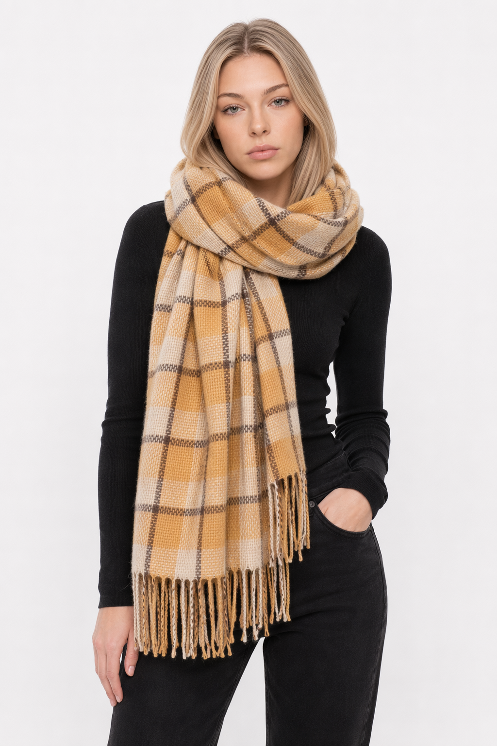 Cozy and Plaid Scarf Yellow