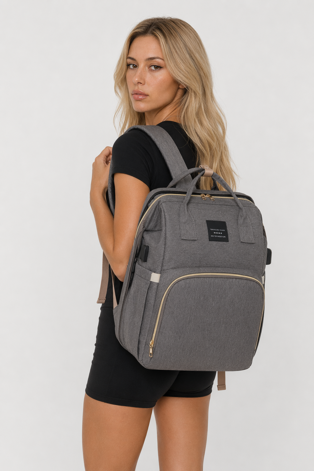 Versatile Diaper Tote with Enhanced Play Mode Gray
