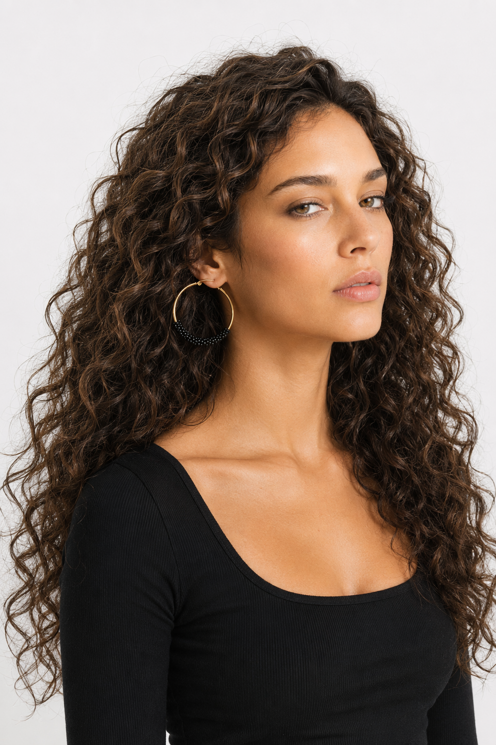 Vibrant Beaded Circular Hoop Earrings Black