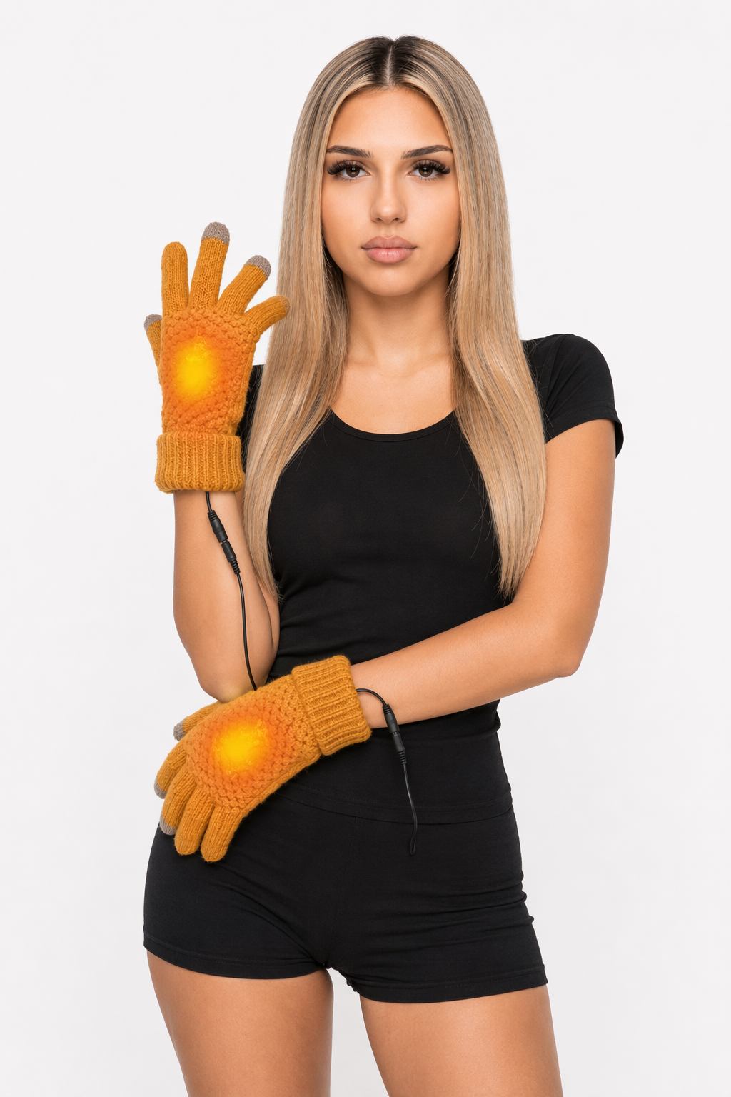 Full Finger Heated Touch Screen Gloves for Women Yellow
