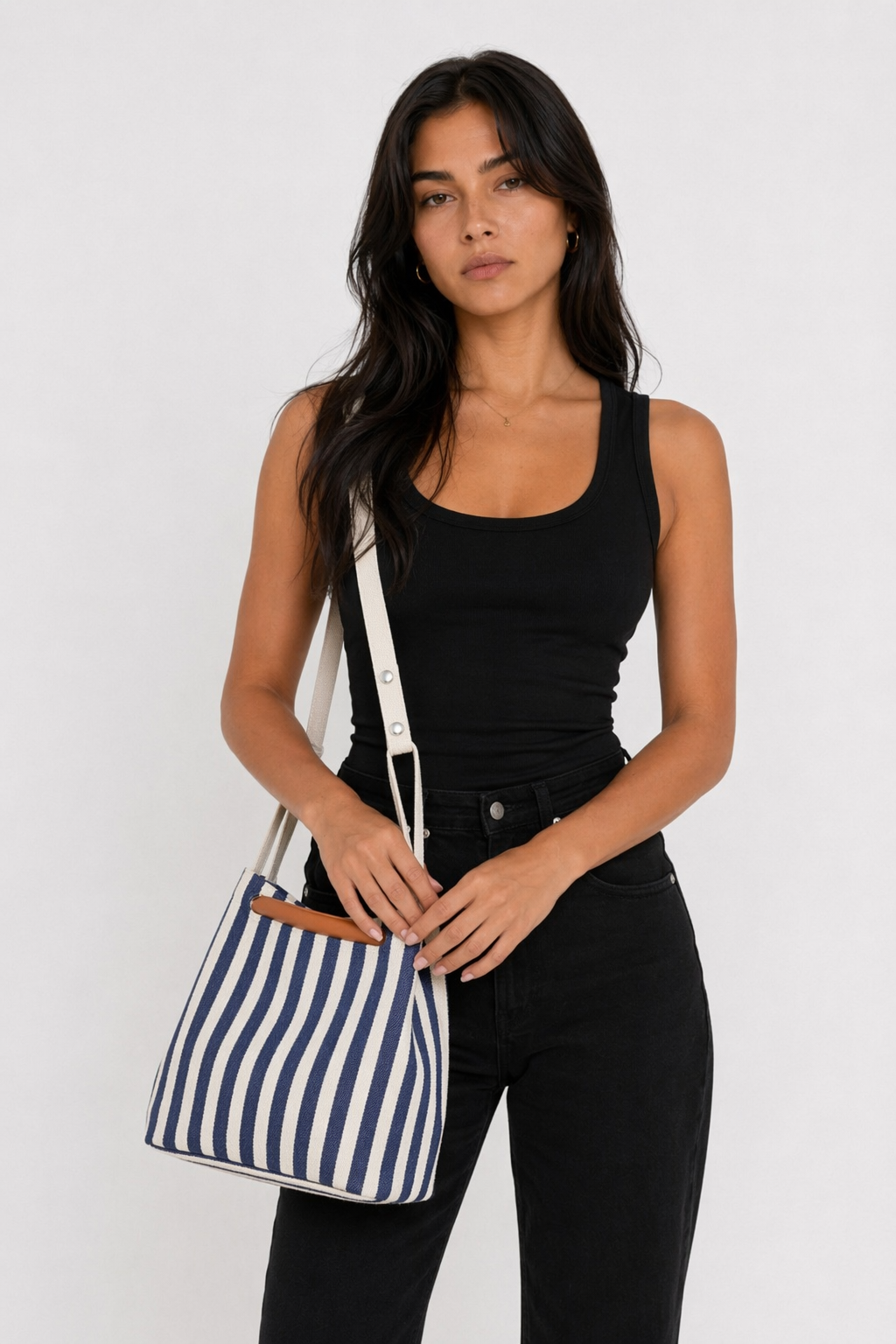 Canvas Striped Tote for Women Blue