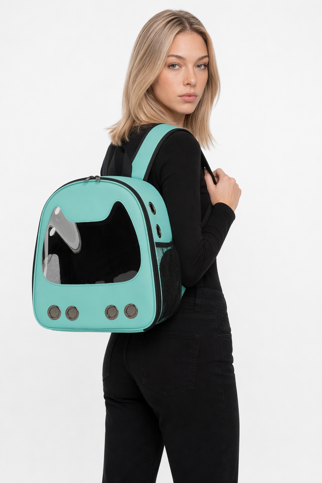 Pet Carrier Backpack with Feline Design for Small Sized Cats Green