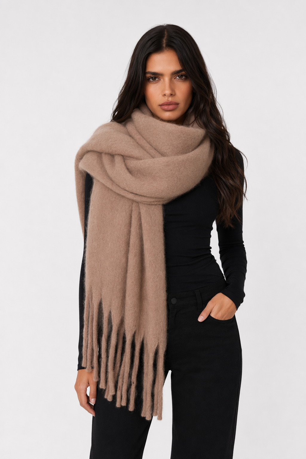 Thick and Cozy Wrap Scarf Light Brown
