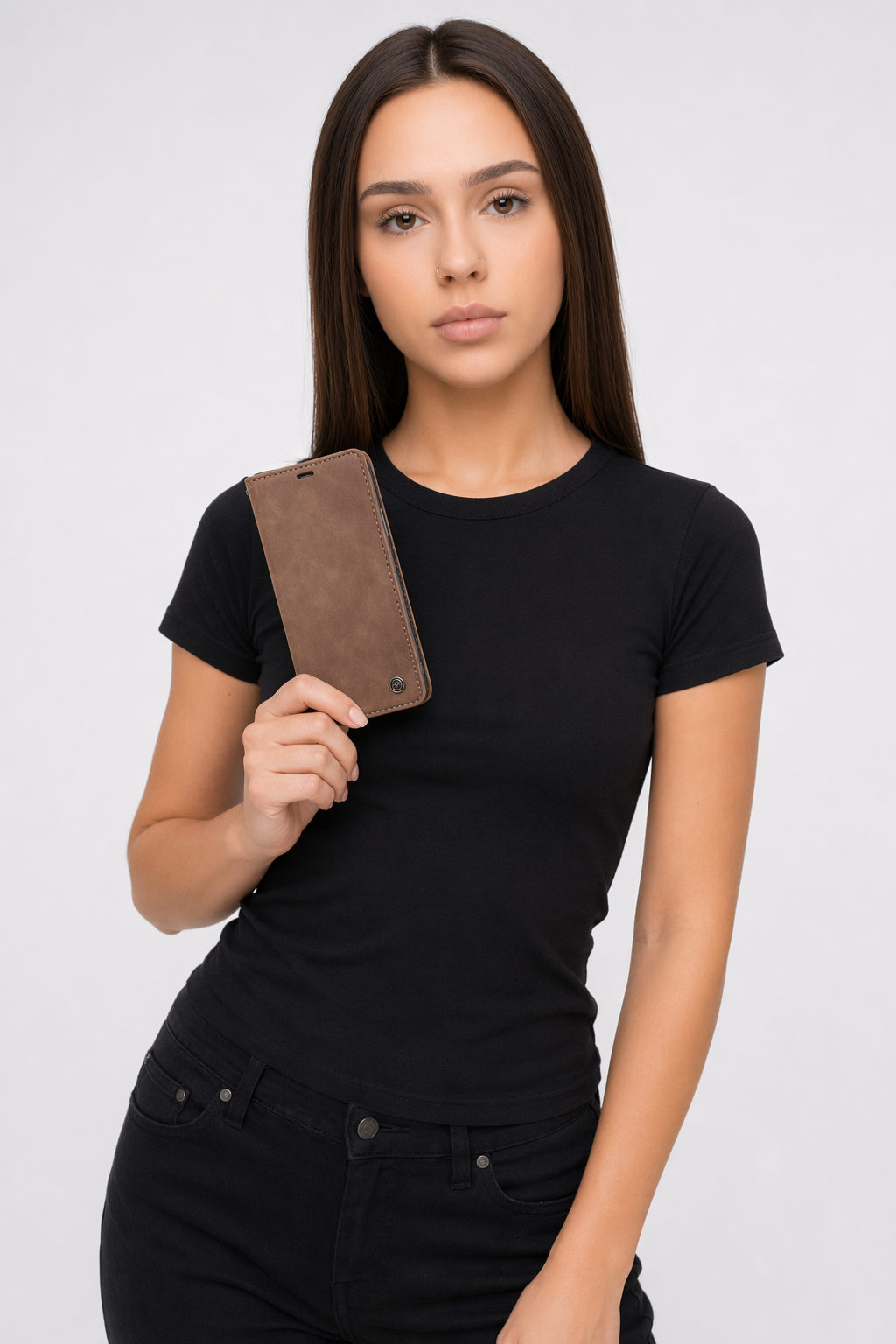 Luxurious Flip Wallet Case with Magnetic Closure for iPhone Light Brown