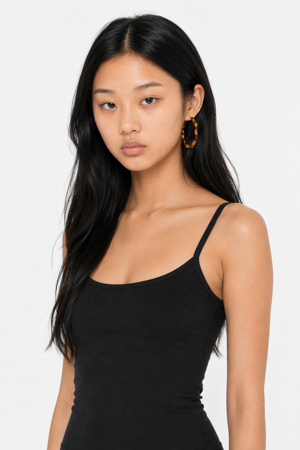 Resin Hoop Earrings with Geometric Design Brown