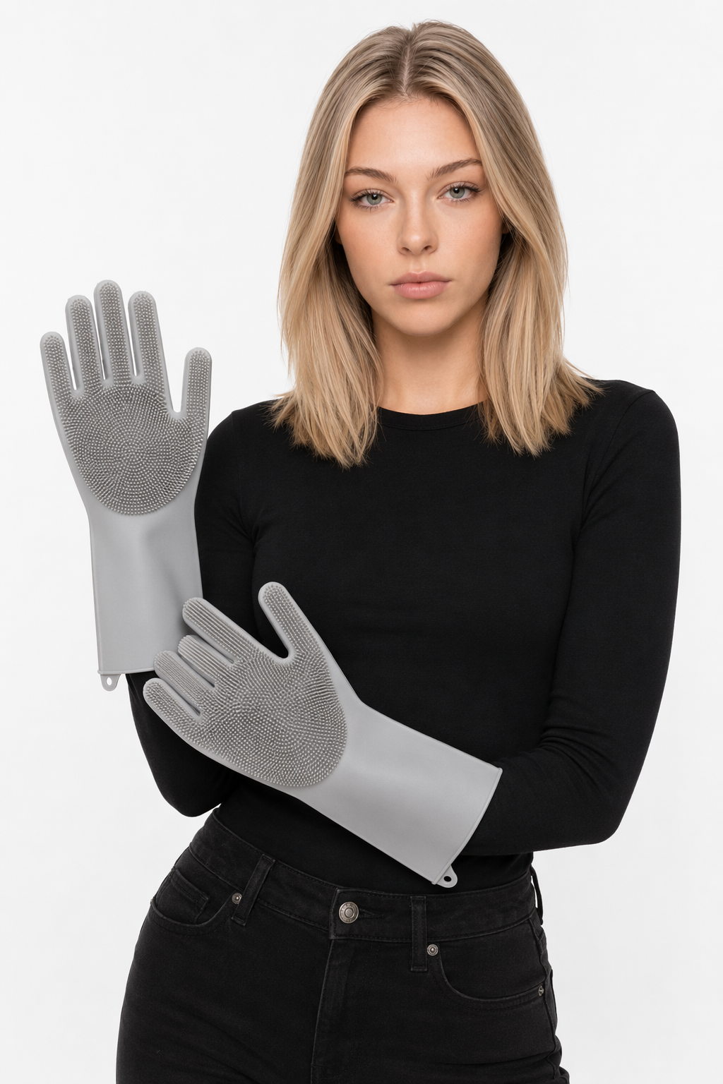 Silicone Multi-Purpose Cleaning Gloves for Scrubbing Gray