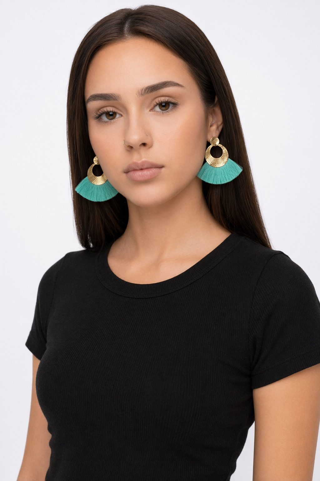 Fan-Shaped Tassel Earrings in a Stunning Gold Turquoise