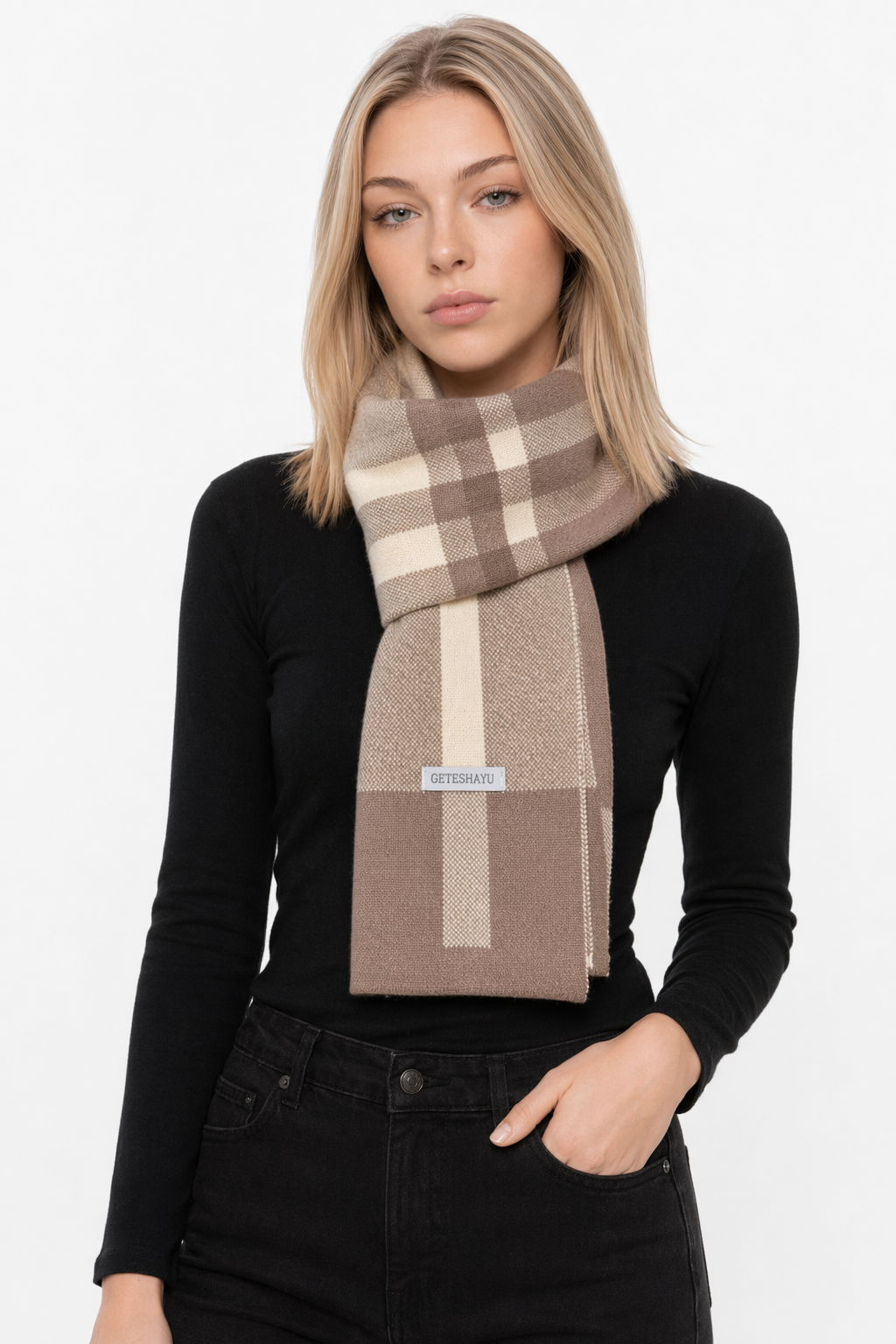 Soft and Cozy Men's Plaid Scarf Khaki