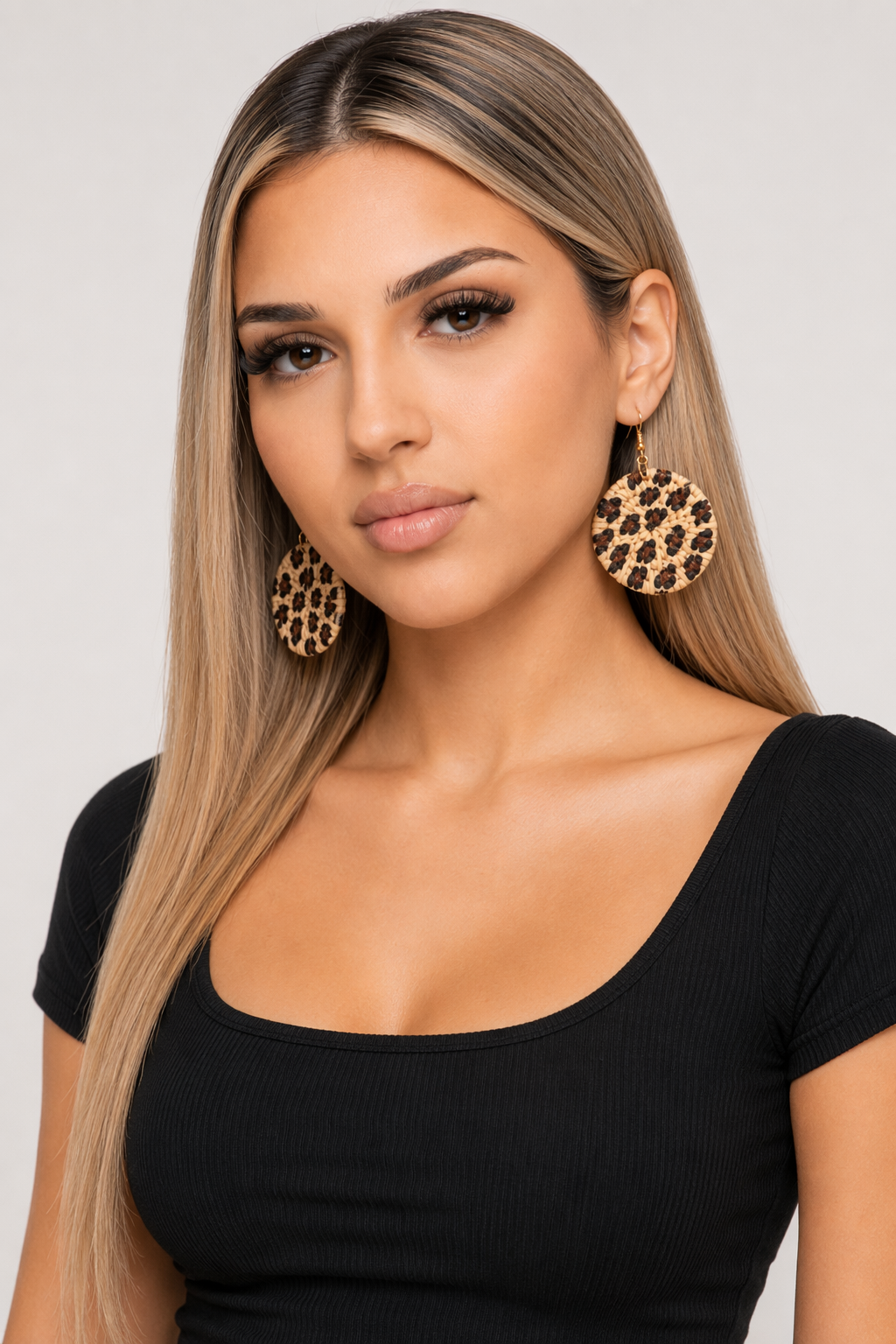 Leopard Print Rattan Dangle Earrings Default