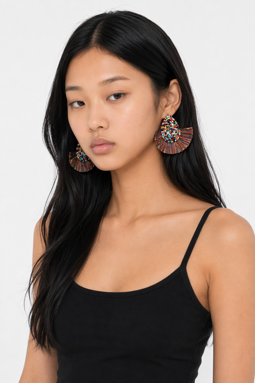 Vibrant Tasseled Waterdrop Earrings with Beaded Accents Multi
