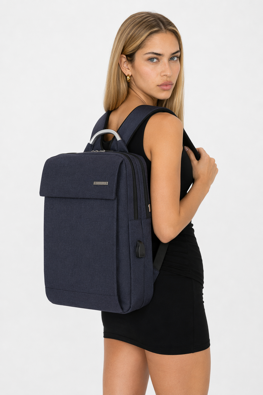 Anti Theft Soft Back Computer Backpack with Dual Compartments and Convenient Top Handle Navy