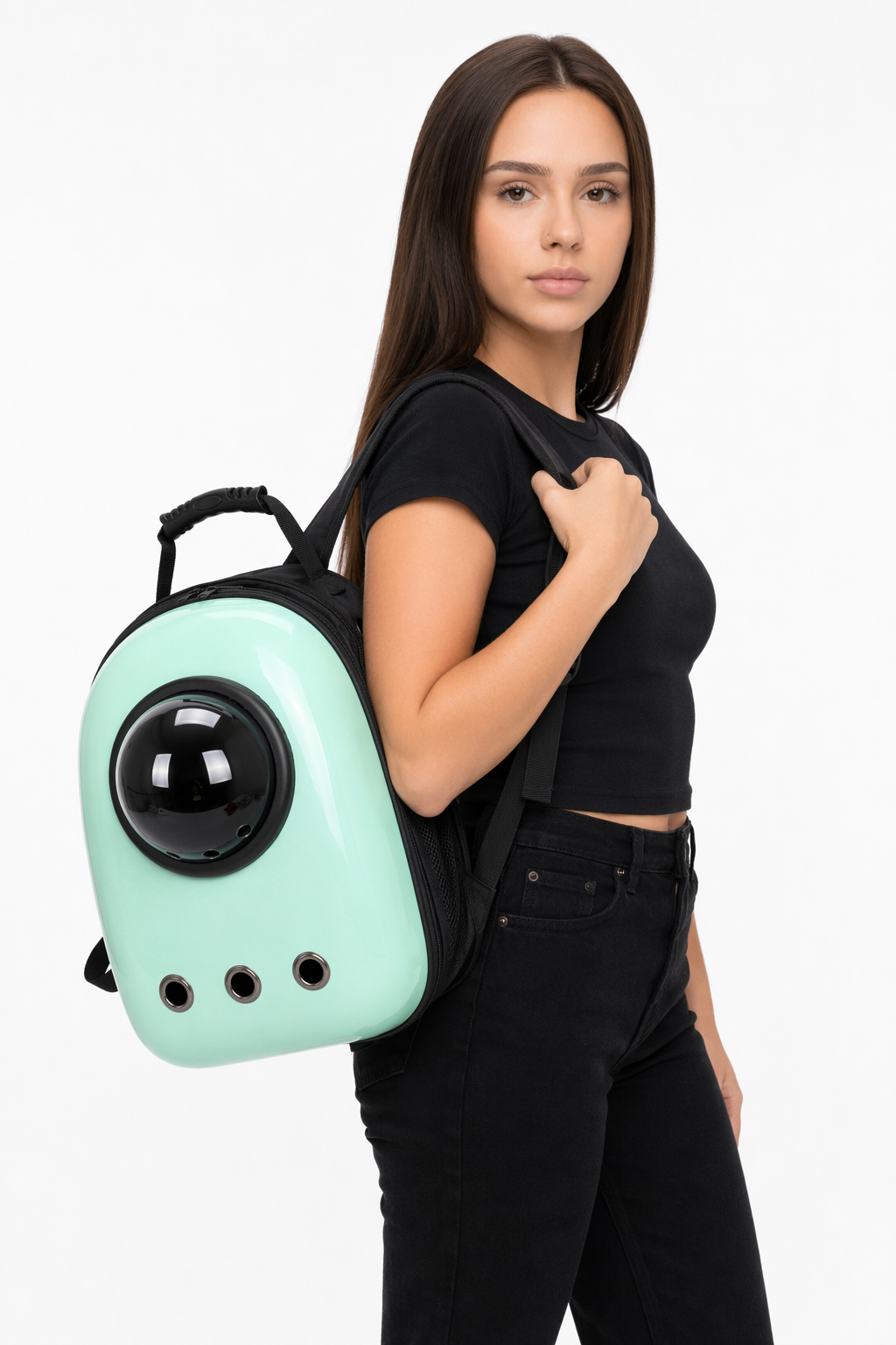 Hard Case Backpack for Traveling with Pets Green