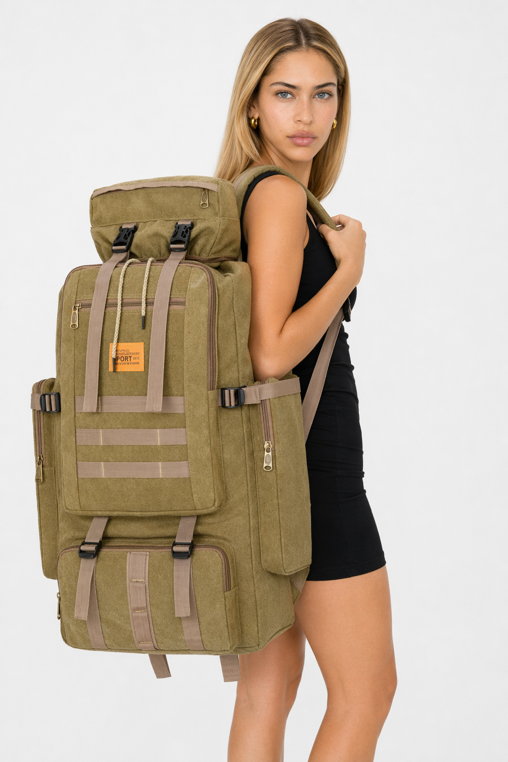 Large Capacity Waterproof Backpack for Outdoor Camping and Hiking (100L) Sand