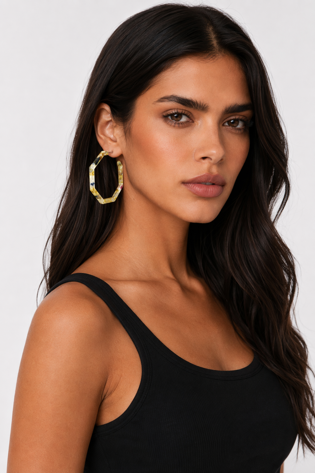 Resin Hoop Earrings with Geometric Design Yellow
