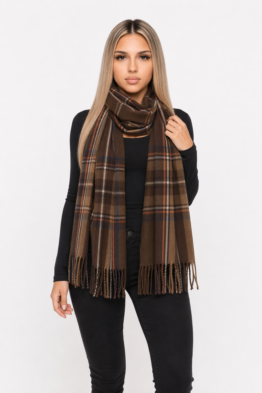 Traditional Plaid Gift Wrap Scarf Brown