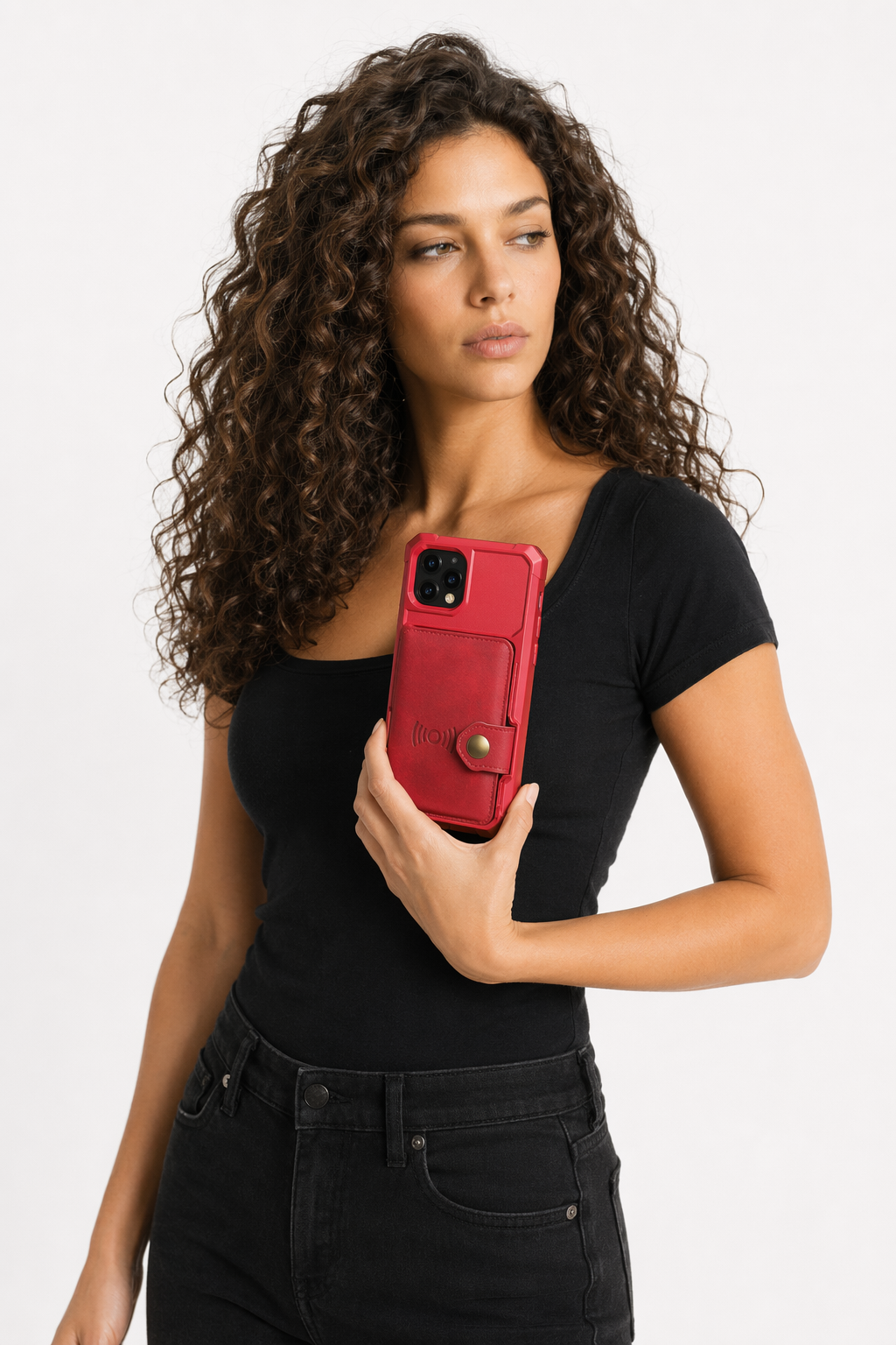Magnetic Leather Wallet Armor Case for iPhone - Ensuring Complete 360-Degree Protection Red