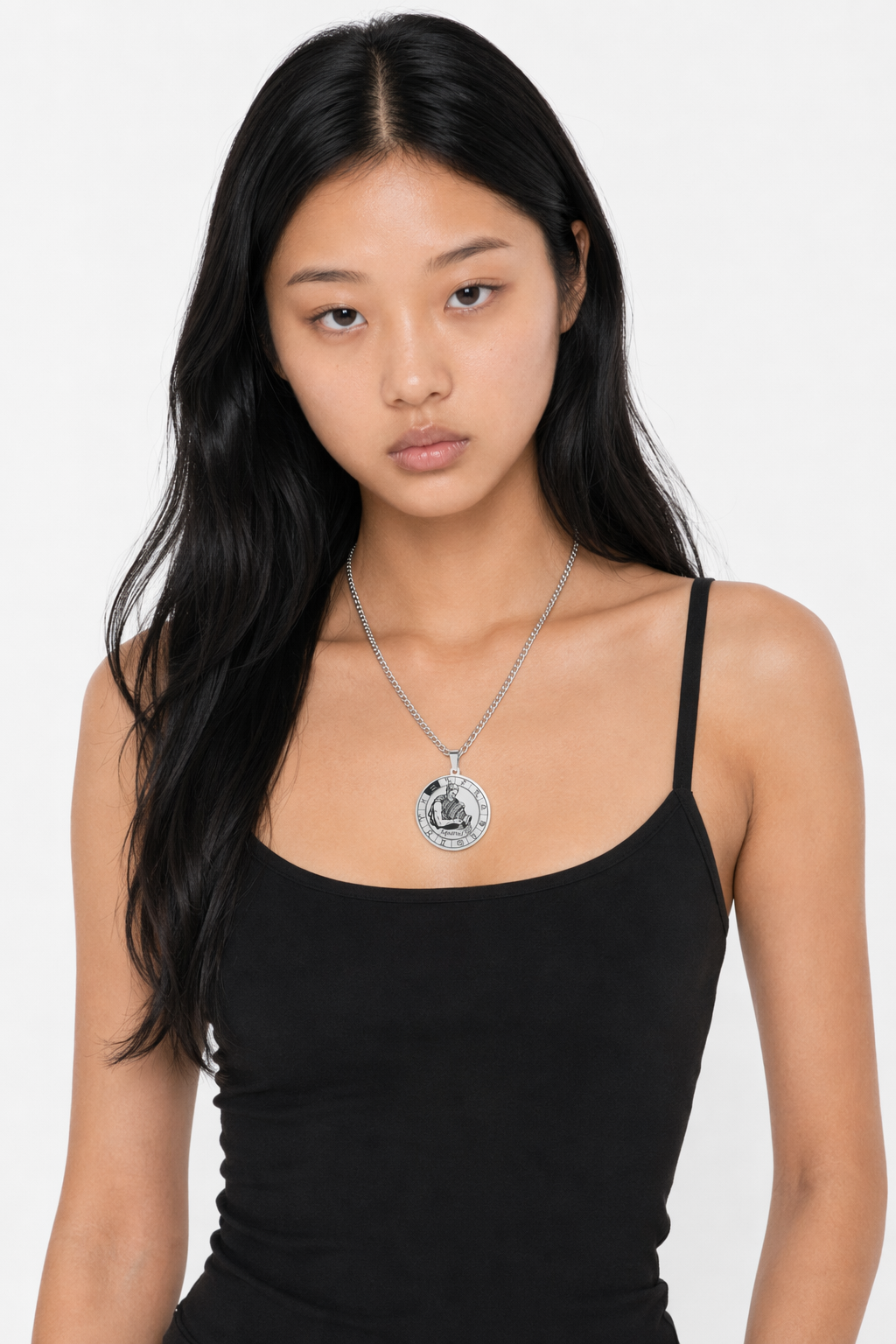 Horoscope Pendant Necklace - Unisex Round Design Aquarius