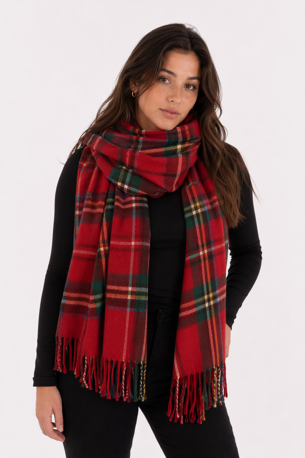 Traditional Plaid Gift Wrap Scarf Red