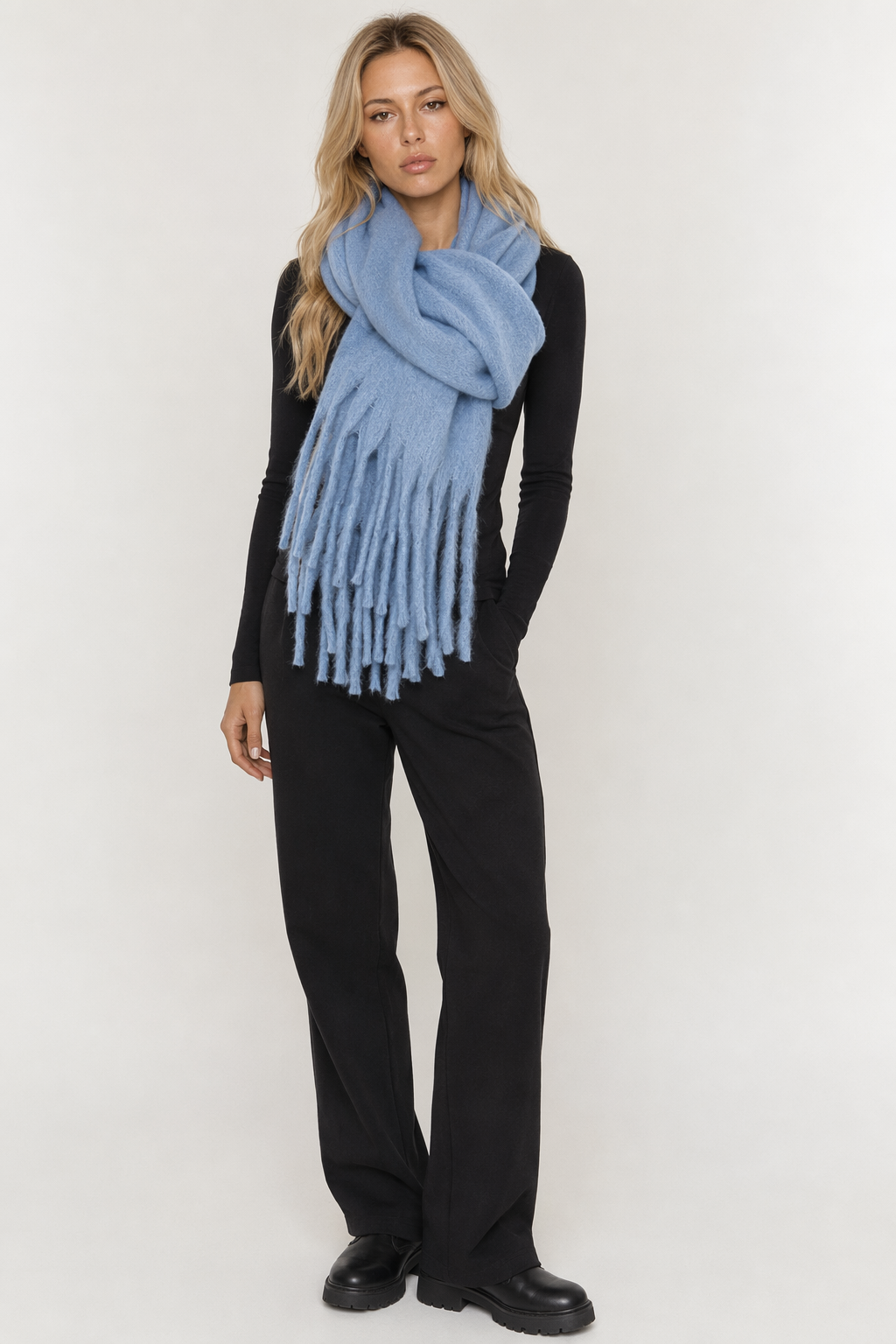 Thick and Cozy Wrap Scarf Light Blue