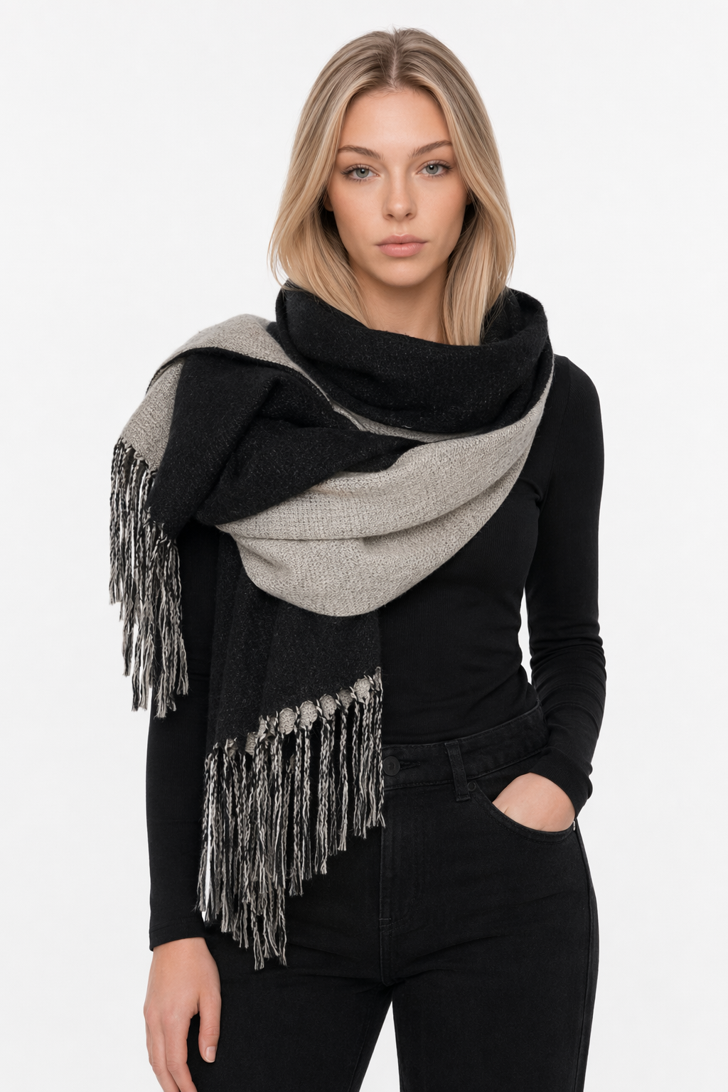 Soft and Cozy Two-Toned Wrap Scarf Black