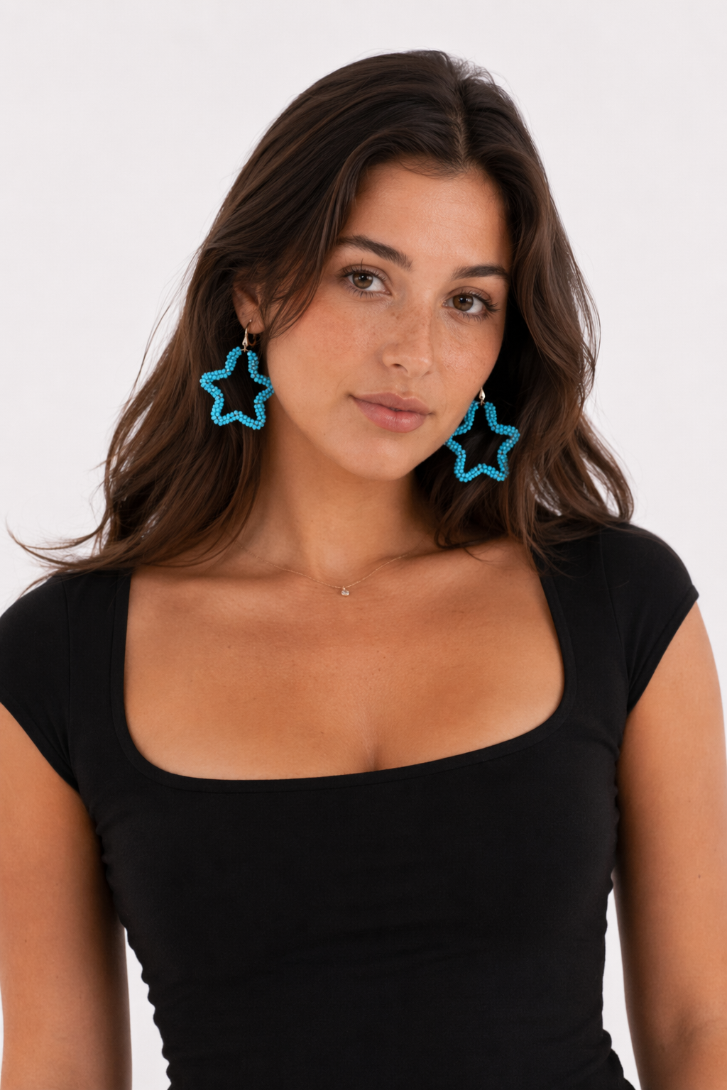 Star-shaped Beaded Hoop Earrings Blue