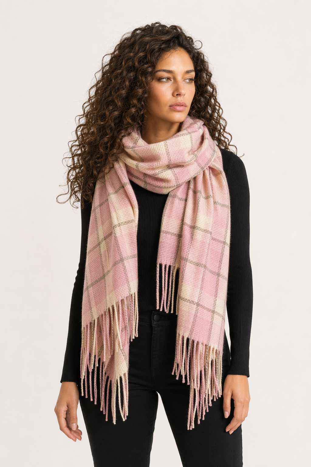 Cozy and Plaid Scarf Pink