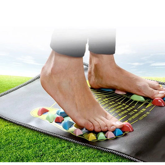 Colorful Health Mat for Foot Massage with Pebble Design: black, yellow foot massage/acupressure mat, functional wellness/exer