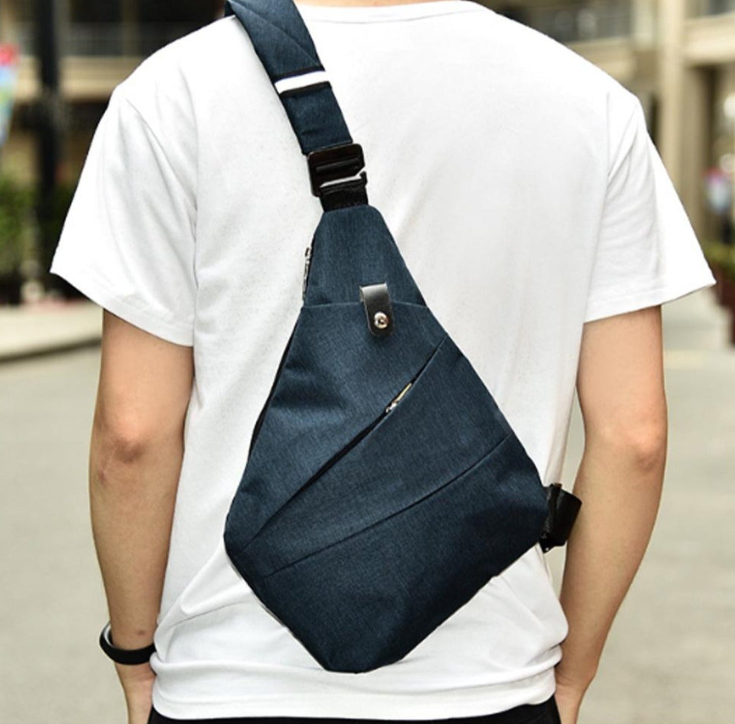 Gray Crossbody Bag with Waterproof Triangle Design on the Side