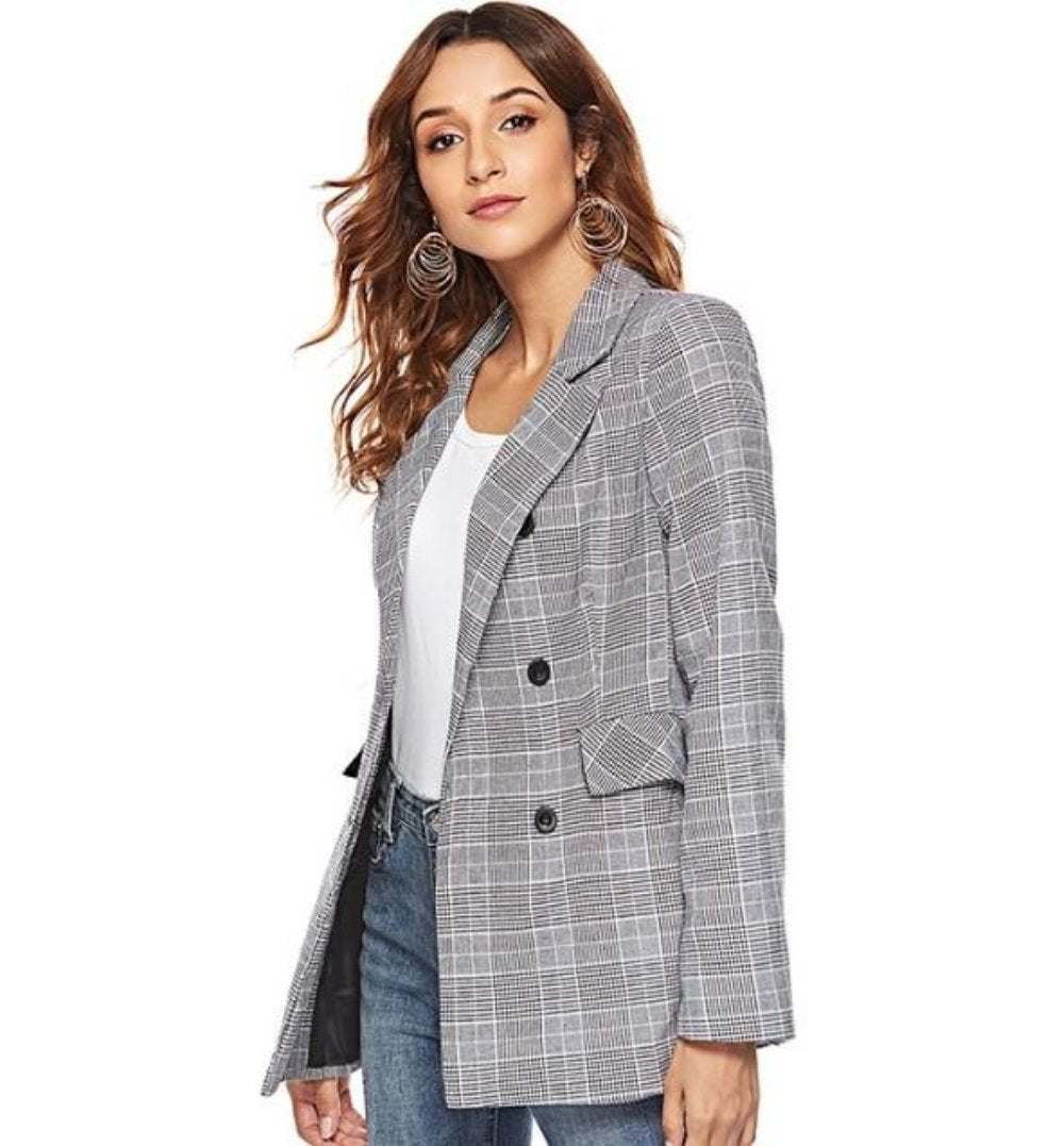 Double Checked Grey Blazer for Women