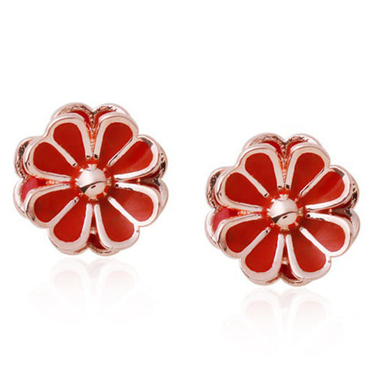 Red Daisy Earrings with 14K Gold Studs: red, rose gold flower, floral, decorative style
